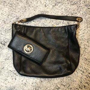 Michael Kors black leather shoulder purse & wallet